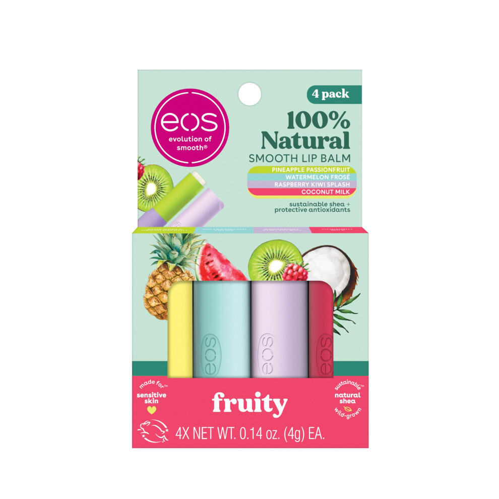 Photos - Lipstick & Lip Gloss E.O.S. eos 100 Natural Lip Balms- Coconut Milk Pineapple Passionfruit Watermelon Fros? & Raspberry Kiwi Splash All-Day Moisture Lip