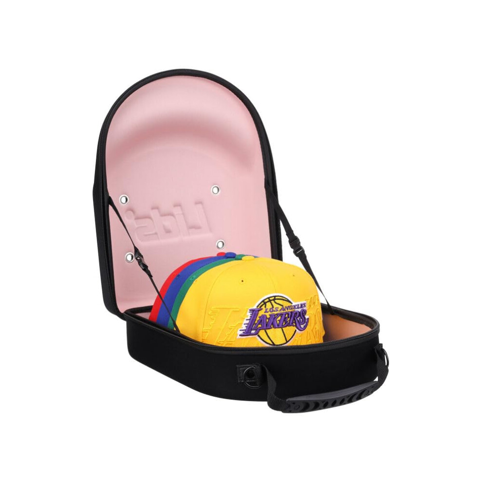 Deksels Cap Bagagecontainer (Zwarte Buitenkant/Roze Binnenkant) - Duurzame Opbergruimte Voor Honkbalpetten Hoedenorganizer Houder Voor 6 Petten H-image