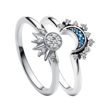 UNE DOUCE Celestial Sun and Moon Ring Set Glittrande solring/Blue Moon Ring med 14k guld/silver Pltering Vnskapslfte Ring Stapelbar Celestial