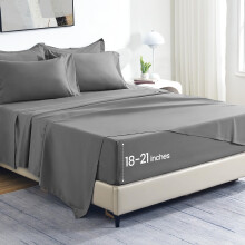 SLEEP ZONE Extra Deep Pocket Queen Sheet Set 4 Piece - Super Soft Brushed Microfiber Bedding Sheets Set Fits Deep Mattress Upto 21 inches (Grey Queen