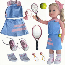 Roupas e acessórios para bonecas de 18 polegadas - Trajes esportivos de tênis - Tops, saia curta, faixas, meias, sapatos, raquetes, bola