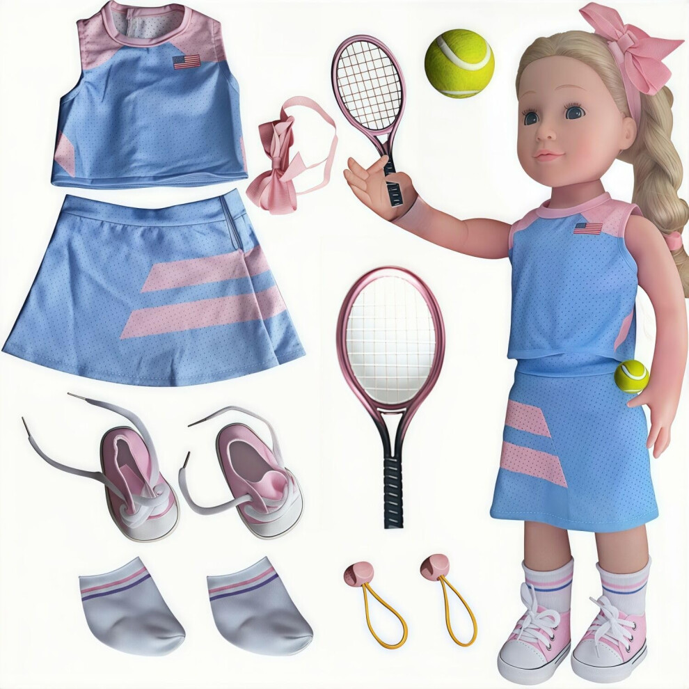 Vêtements et accessoires pour poupées de 18 pouces - Tenues de sport de tennis pour 18 poupées - Hauts, jupes courtes, bandeaux, serre-têtes, cha