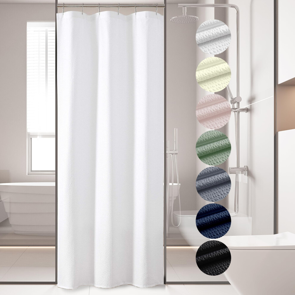 Rideau de douche en tissu OVZME Berry Stall 91 x 183 cm - Doux et gaufr    - Petit rideau de douche blanc pour salle de bain avec texture pour cabi
