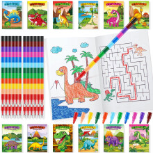 24 Pcs Dinosaur Mini Coloring Books Party Favors with 24 Stacking Crayons Dino Birthday Decor Drawing Books Bulk For Kids Dinosaur Jurassic Party Goo