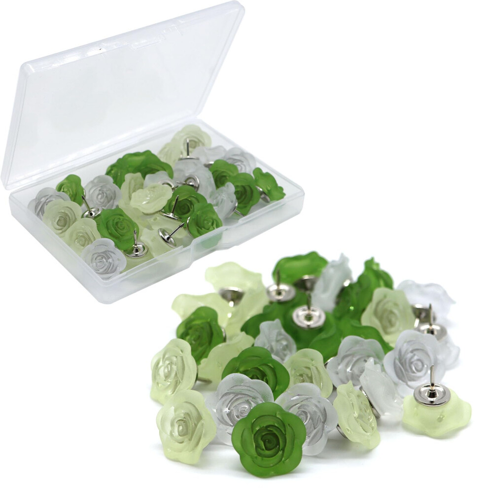 Lot de 30 punaises d   coratives en forme de fleur pour tableau en li   ge, motif floral vert transparent, pour tableau d'affichage mural, carte de v
