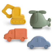 Set di giocattoli da bagno Mushie Vehicles per bambini | 100% silicone alimentare | Confezione da 4 senza muffa