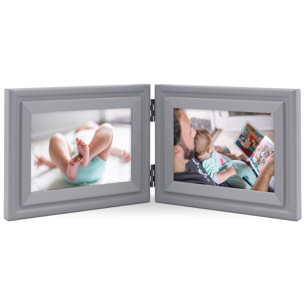 Jd Concept Grey Double Horizontal Art 4X6 Wood Picture Frame - Opening 3.5X5.5 Foldable Photo Frame For 4 By 6 Landscape View