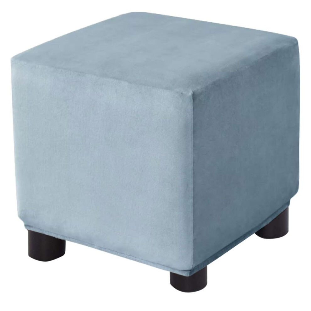 Housse de pouf Bifaunvogel carr   e en velours, housse de rangement    paisse et extensible, avec bande    lastique (bleu moyen-clair)