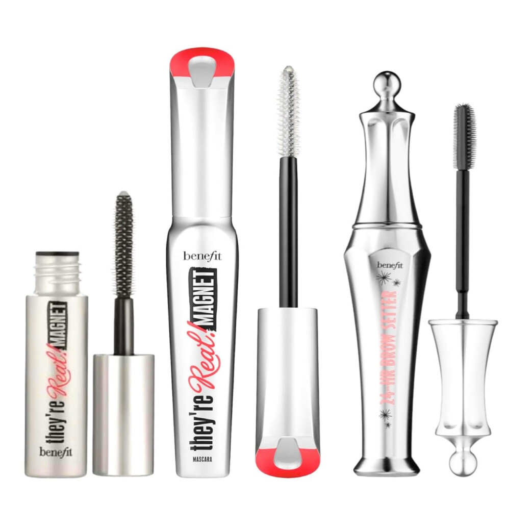 Benefit Ready  Set  Brow 24-Hr Brow Setter Clear Gel (Full Size) They're Real Magnet Mascara (Full and Travel Size)
