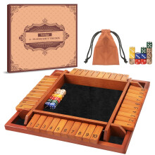 Toidgy 4 Players Shut The Box Dice Games Wooden Board Table Math Game with 12 Dice and Instructions Classics Close The Box Board Game for Adult