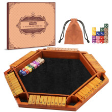 Toidgy 1-6 Players Shut The Box Dice Games Wooden Board Table Math Game with 16 Dice and Instructions Classics Close The Box Board Game for Adu