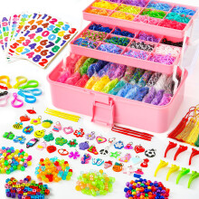 INSCRAFT 17500+ RUBBER LOOM BANDS MED 3 LASS ROSE PINK CONTAINER 28 FARVER 600 S-CLIPS 352 PEAKS 40 Cartoon Pendant Armb?nd Making Refill Kit til