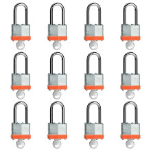 LQYN 12 Fechos de Segurança Laminados (1-9/16", 40mm), Chave Igual, Gancho Laranja, Cadeado para Armário de Ginásio, Mala