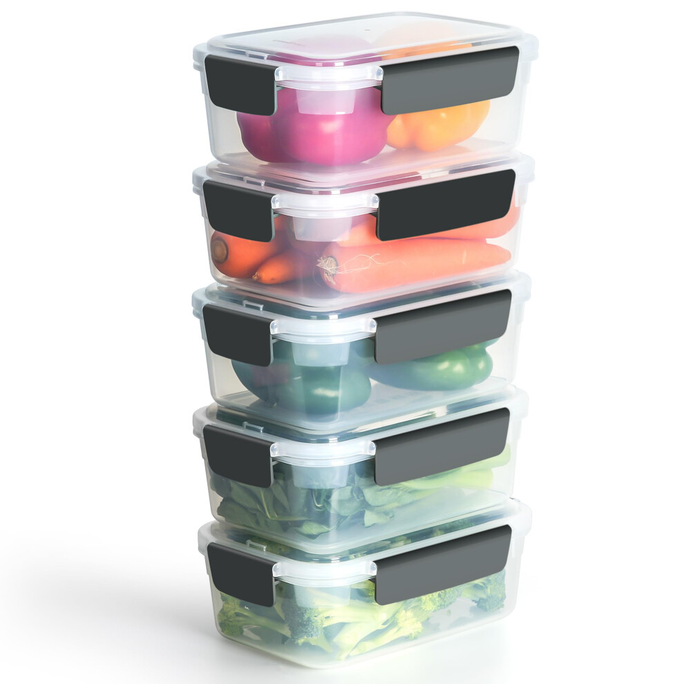 Yory Lot De 5 BoîTes De Conservation Rectangulaires En Plastique Pour Aliments, 7 Tasses, Avec Couvercles, EmboîTables, Compatibles CongéLateur E-image