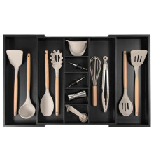 KitchenEdge Adjustable Kitchen Drawer Organizer for Utensils and Junk Expandable to 33 Inches Wide 9 Compartments 100% Bamboo