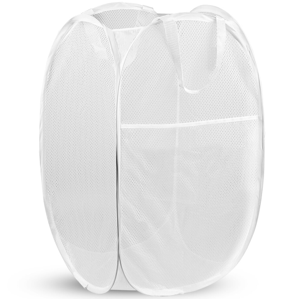 Cesto Portabiancheria Ducoo Pop Up 14,6 X 14,6 X 22,5 Pollici Rete Pieghevole Bianco-image