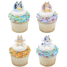 Decopac bluey tak zabawne pierscienie 72 Dekoracje babeczki z Bluey Bingo Bandit i Chilli 3D Food Safe Cake Toppers - 72 Pack