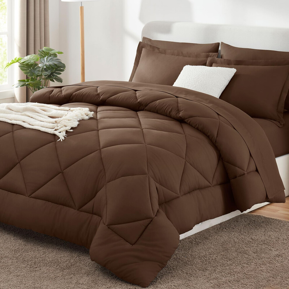 CozyLux Ensemble de couette compl   te avec draps 7 pi   ces Lit dans un sac Marron Ensembles de literie toutes saisons avec couette Taies d'oreiller