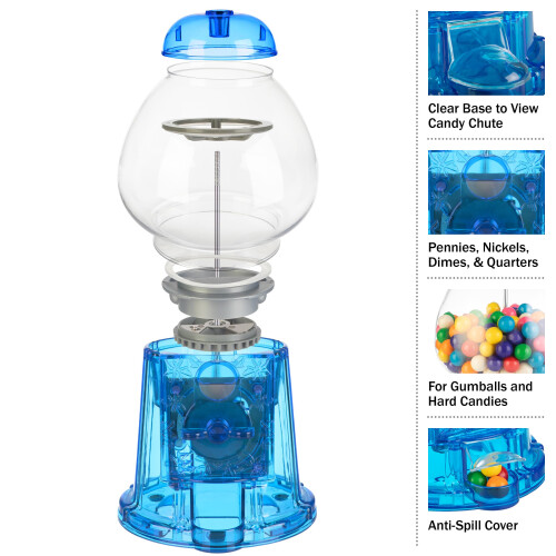 Máquina de Chicletes Transparente de 11 Polegadas - Dispensador de Doces Operado por Moeda (Azul) 2