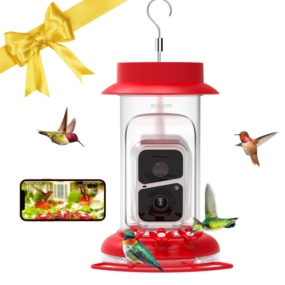Soliom Humbirdy-The Original Hummingbird Feeder Camera With Ant Moat Bee Proof Ai Identify Bird Species Bird Watching Camera W/ 3 Feeding Ports Instan