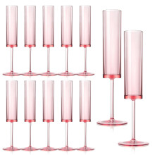 12 pezzi calici da champagne rosa da 6 oz in acrilico riutilizzabili per brindisi nuziali, bicchieri con stelo, bicchieri da champagne quadrati,
