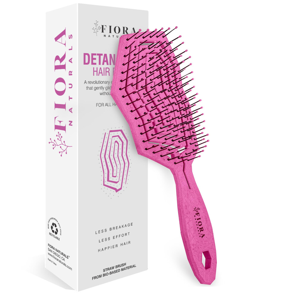 Fiora Naturals Hair Detangling Brush -100% Bio-Friendly Detangler Hair Brush W/Ultra-Soft Bristles- Glide Through Tangles With Ease - For Curly Strai