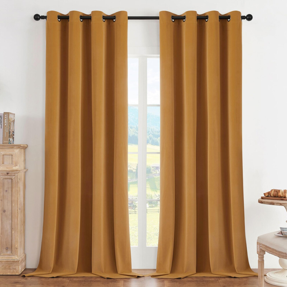 Joydeco Mustard Yellow 100% Blackout Curtains 84 Inch Length 2 Panels Set  Black Out Curtain for Bedroom  Grommet Heavy Luxury Thermal Insulated Velve-image-OPC-PGBTCFJ-NEW
