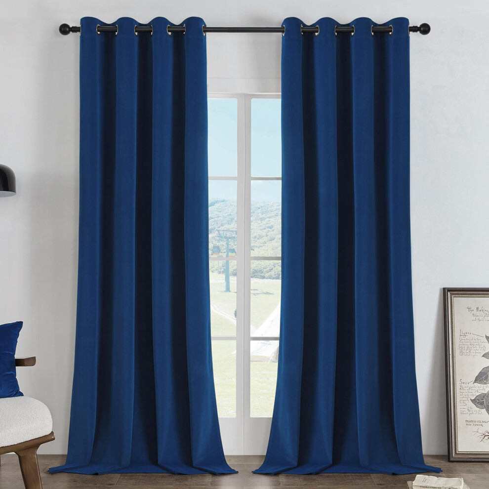 Joydeco Marineblaue 100 % Verdunkelungsvorhange, 213,4 Cm Lange, 2 Paneele, Verdunkelungsvorhang Fur Schlafzimmer, Osen, Schwere, Luxuriose, Warm-image
