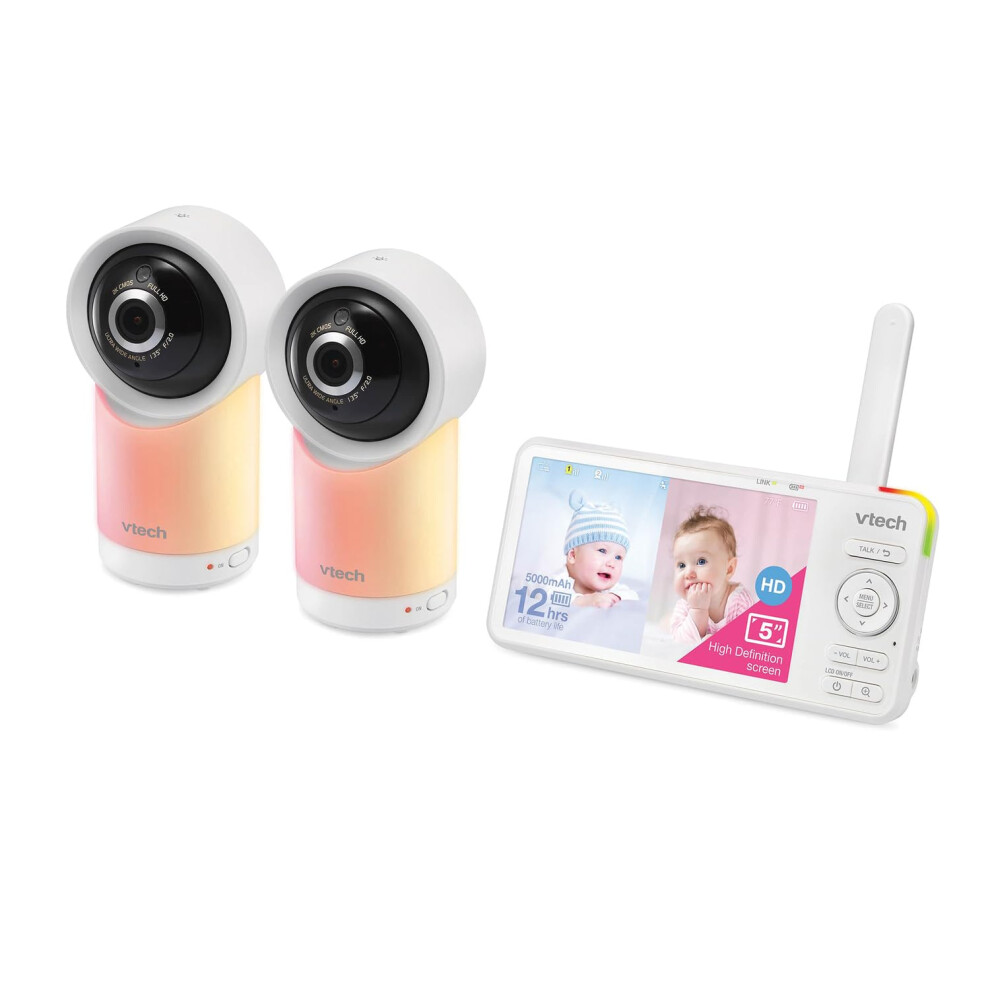 VTech RM5766-2HD RM57662HD Smart Wi-Fi 1080p 2-Camera 360-Pan-and-Tilt Video Baby Monitor System with 5-in. Display  Night-Light  and Remote Access  W