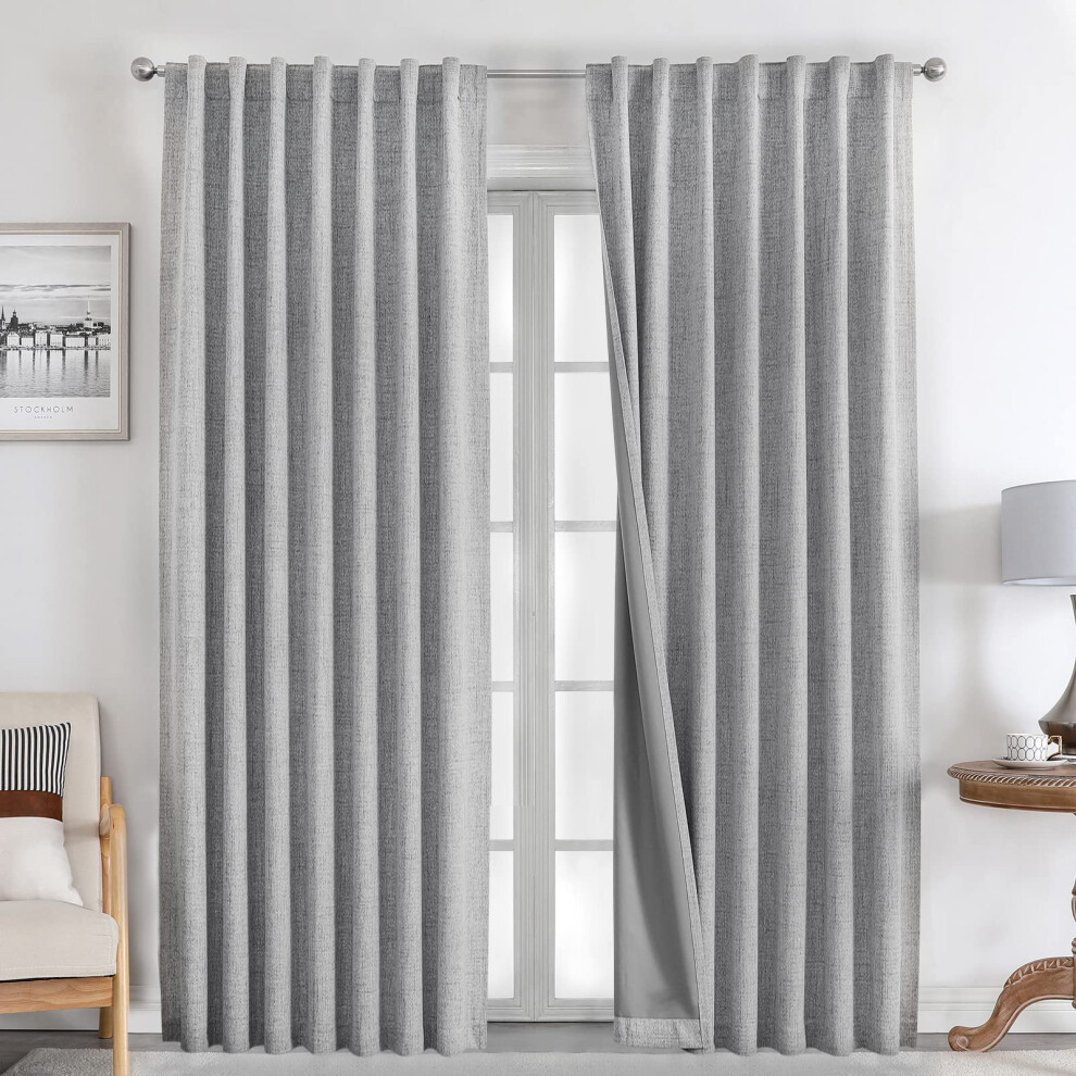 Joydeco Rideaux 100 % occultants 2 panneaux 96 pouces de long Burg Natural Rideaux occultants en lin pour chambre     coucher Salon Rideau occultan