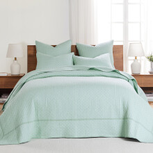 Levtex Home - Set cuvertura de pat cu punct de cruce Blue Haze - Cuvertura de pat dubla matlasata ?i o cuvertura standard - Model cu punct de cru