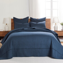 Levtex Home - Cross Stitch Navy Bedspread Set - Twin Quilted Bedspread and One Standard Sham - Cross Stitch Pattern - Bedspread (84x104in.) and Sham