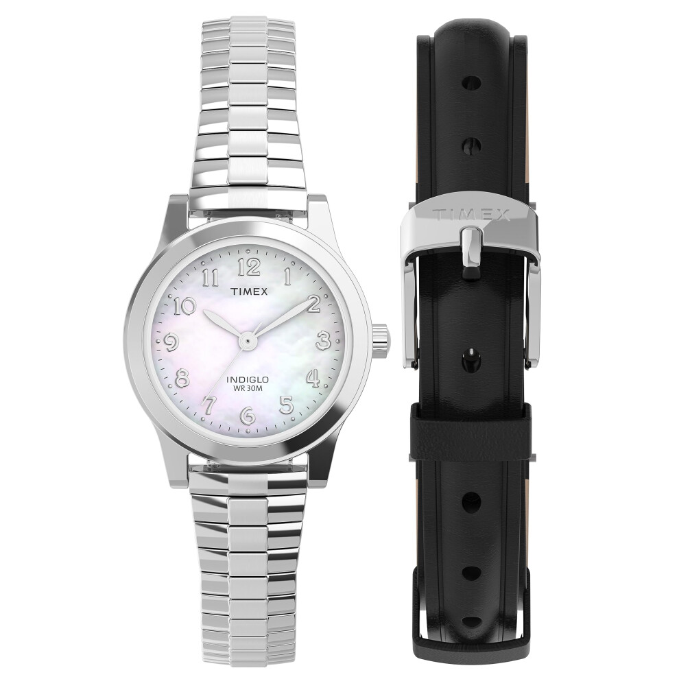 Montre Timex Essex Ave 25 Mm Pour Femme - Bracelet Extensible Argent , Cadran En Nacre, Bo Tier Argent-image