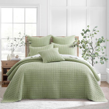 Levtex Home - Mills Waffle - Full Quilted Bedspread Set - Desert Sage Cotton Waffle - Bedspread Size (100 x 104in.) Sham Size (26 x 20in.)