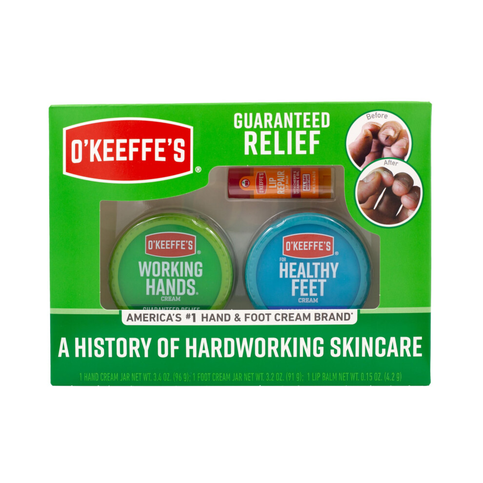 O'Keeffe's Giftbox Including Lip Repair with Cherry and Vitamin E Oil Stick  Working Hands Jar and Healthy Feet Jar