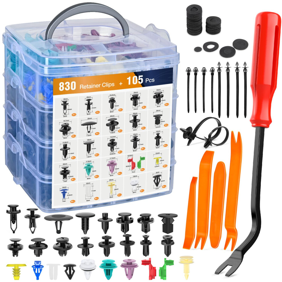 Gooacc 935Pcs Car Push Retainer Clips & Auto Fasteners Assortment -26 Most Popular Sizes Nylon Bumper Fender Rivets With 10 Cable Ties And Fasten 840323903493