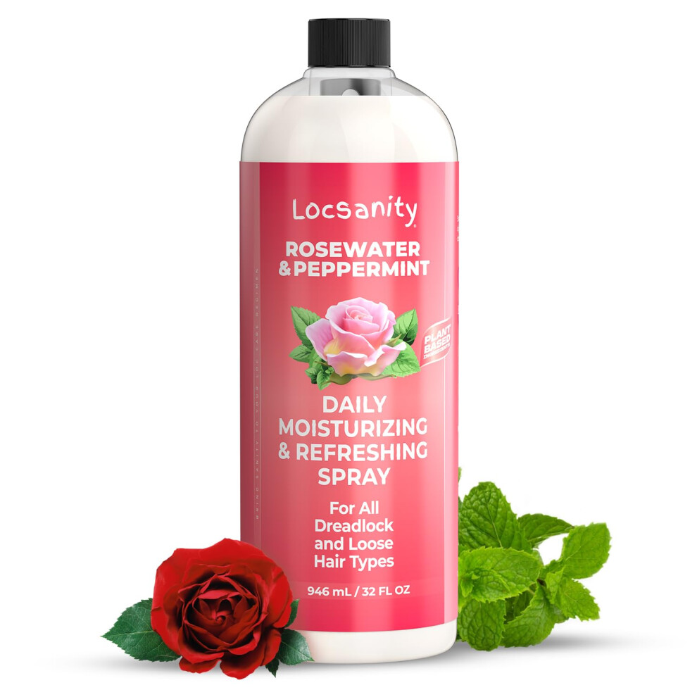 Locsanity Rosewater and Peppermint Daily Moisturizing Spray - Jumbo Size Hydrating Dreadlock Spray to Nourish The Scalp and Protect Hair from Oil and