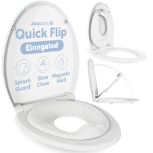 Quick Flip Elongated Toilet Seat with Built-In Potty & Splash Guard for Toddler Training Slow Close - Jool Baby