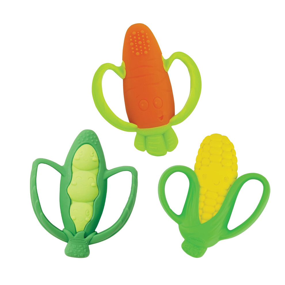 Farmers Market Teether Gift Set - Set Of 3 Bpa-Free Veggie Textured Silicone Teethers For Soothing Sore Gums Multicolor Infantino