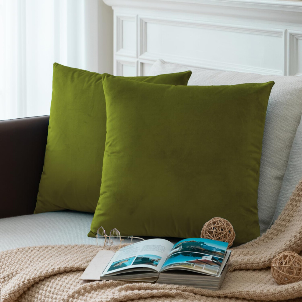 Lot De 2 Housses De Coussin En Velours Vert Mousse Colormz Pour Lit Et Canap 45,7 X 45,7 Cm-image