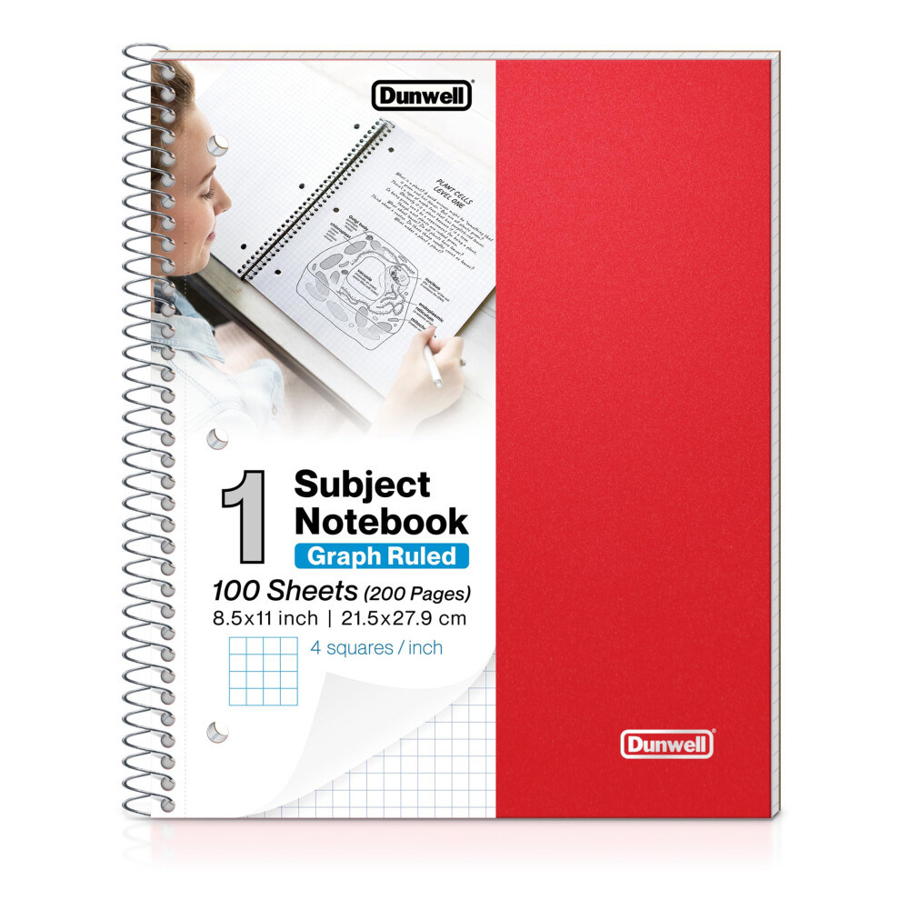 Dunwell Graph Ruled Notebook 4x4 (Red) Plastic Cover  100 Sheets  1 Subject Graph Paper Notebook 8.5 x 11  1/4 In Grid Graphing Notebook  Graph Paper-image-OPC-PGBTDFQ-NEW