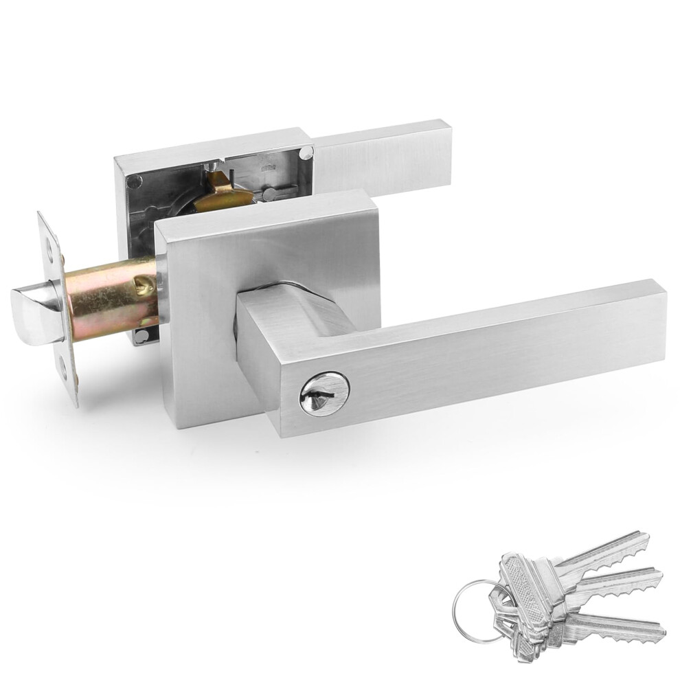 Annfuz Entry Door Handle With Lock And Keys Front Door Exterior Door Lever Not Alike Keys Reversible Lever For Right & Left Side For Front Entrance An 717023009902