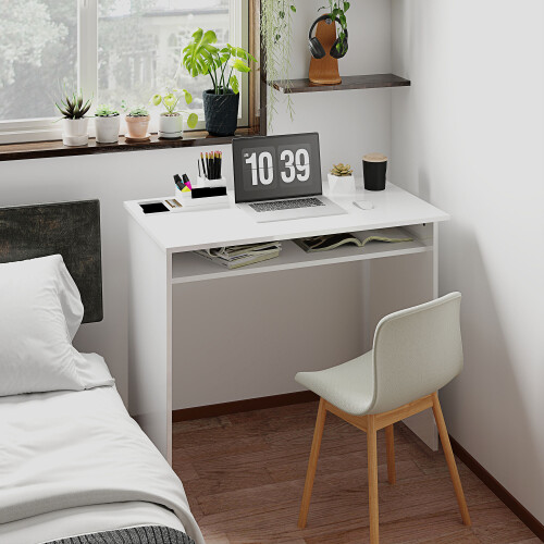 Homcom HOMCOM Computer Desk Writing Table Study Workstation Storage High Gloss White