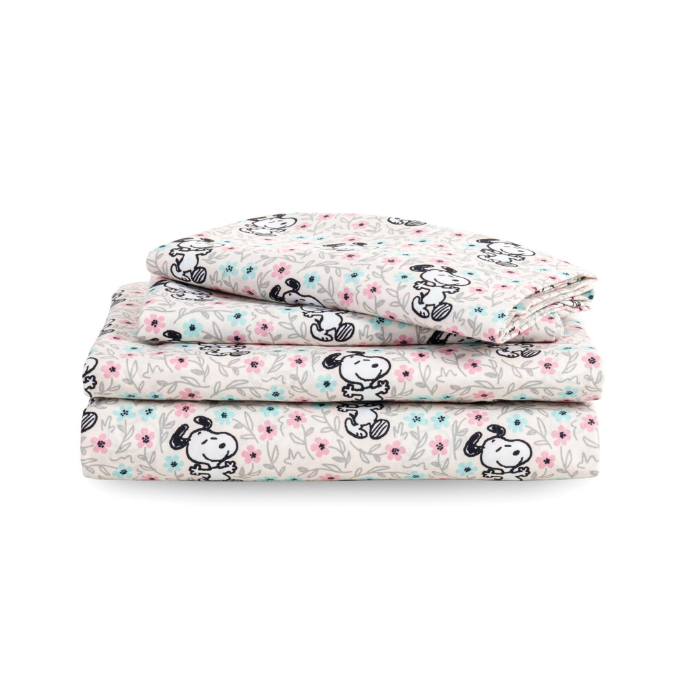 Parure de lit Berkshire Blanket Peanuts pour enfant, 4 pi   ces, motif mini Snoopy, motif floral printanier, motif Happy Dance, gris doux, motif mi