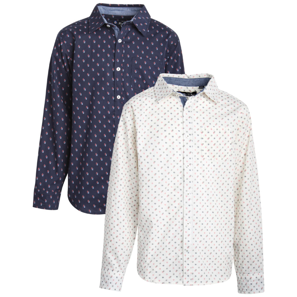 Ben Sherman Boys' Button-Down Shirts - Long Sleeve Cotton Collared Dress Shirt (2 Pack)  Size 18  Navy Shapes/White Polka