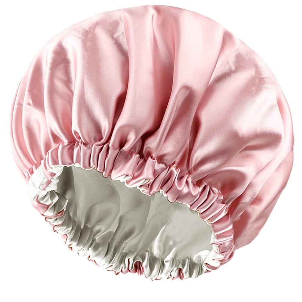 Amamba Shower Cap 100% Real Satin Lined Shower Cap Extra Large Shower Cap For Women Reusable Waterproof Adjustable Size&Long Hair Bath Caps(Pink)