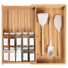 KitchenEdge Spice Drawer Organizer with Expandable Storage. Holds up to 15 Spice Jars (Not Included) Non-Slip Feet Kitchen Accessory Storage 100% S