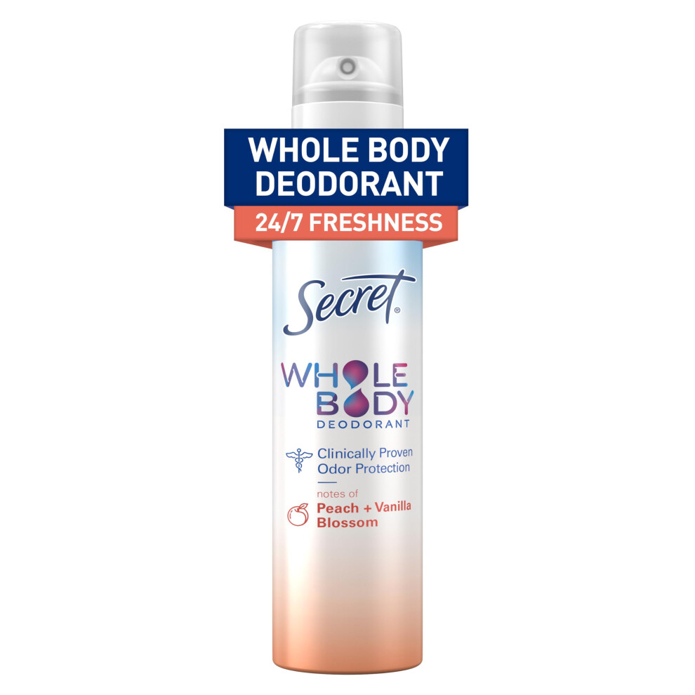 Secret Whole Body Deodorant for Women  Peach & Vanilla Scent  Aluminum Free Deodorant Spray  72 HR Odor Protection  3.5 oz