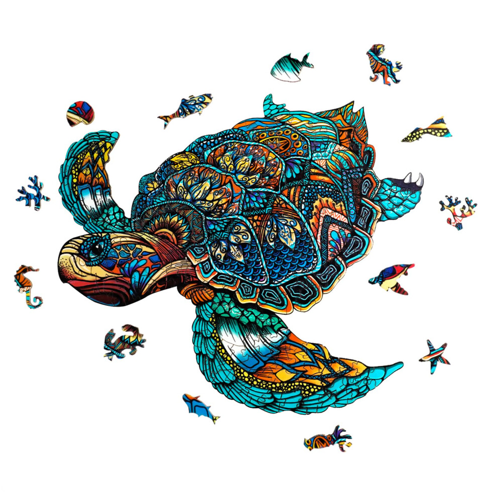 Puzzles En Bois Aeekdook Pour Adultes - Puzzles En Bois Tortue De Mer Pour Adultes - Puzzles En Bois D Coup S En Forme D'animaux Uniques (M-11,8-image