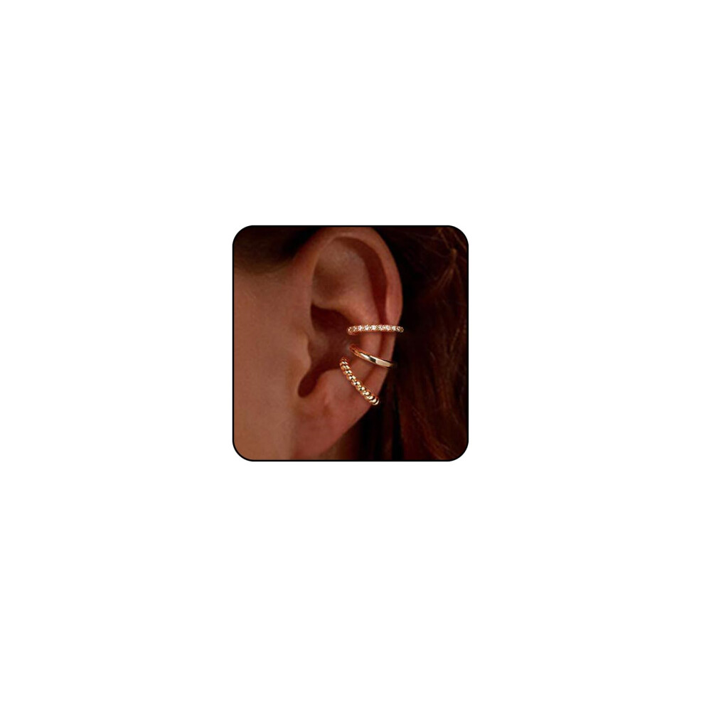 Silver Ear Cuffs for Women Non Piercing Cubic Zirconia Sparkling Huggie Ear Cuff Earrings Gold Cuff Fake Earrings Cartilage Earrings (1_gold 3pcs)
